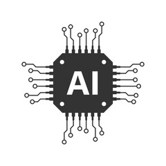 Artificial intelligence cpu icon in flat style. Microchip for AI generation vector illustration on isolated background. Prompt algorithm sign business concept.