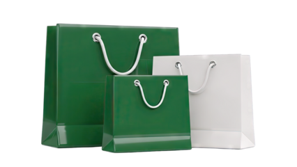 Shopping Bags in Green and White on White Background