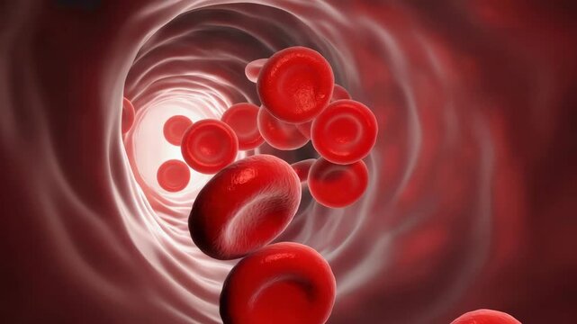 A computer-generated showing red blood cells moving through the vein's wall.