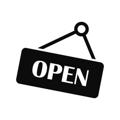 Open sign icon in flat style. Signboard vector illustration on isolated background. Welcome banner sign business concept.