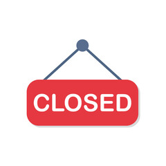 Sorry we are closed sign icon in flat style. Signboard vector illustration on isolated background. Welcome banner sign business concept.