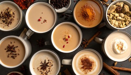 Diverse Array of Flavored Lattes and Hot Beverages.