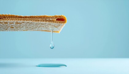 Crisp Waffle Layering with Dripping Syrup, Isolated Against Aqua Background, Clean Studio Lighting