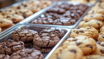 Assorted Cookies on Display - Chocolate Chip and Fudge Delights.