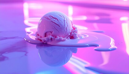 Melting Ice Cream Scoop in Neon Light - A Sweet Surrender.