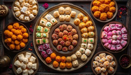 Exquisite Assortment of Indian Sweets - A Colorful Culinary Delight.