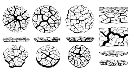 Cracked Earth Textures and Dry Soil Patterns Set.