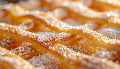 Close-up of a Delicious Lattice-Topped Apple Pie with Powdered Sugar.