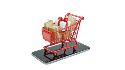 Shopping Cart with Gifts on Smartphone - Online Shopping