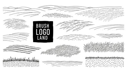 Hand Drawn Sketch Collection of Various Land and Grass Textures.