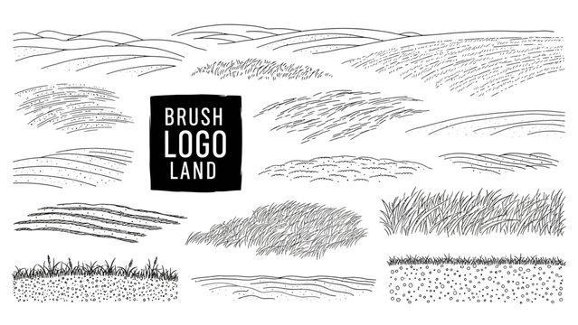 Hand Drawn Sketch Collection of Various Land and Grass Textures.