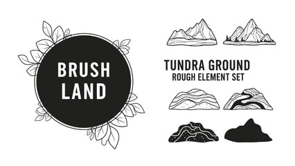 Tundra Ground Rough Element Set with Mountains and Hills.