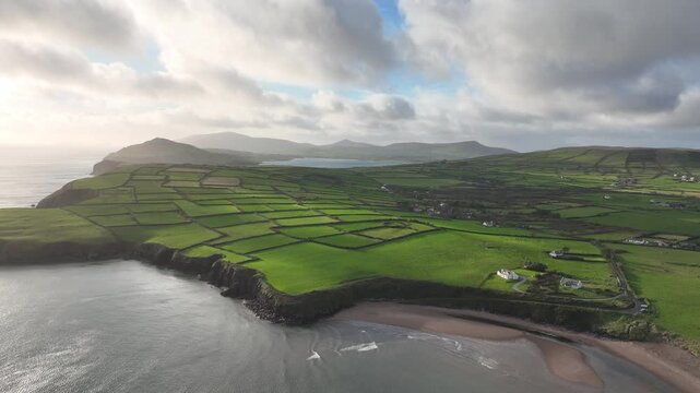 Epic Irish Landscapes Dingle Peninsula from above Kenmare Bay patchwork of farmland