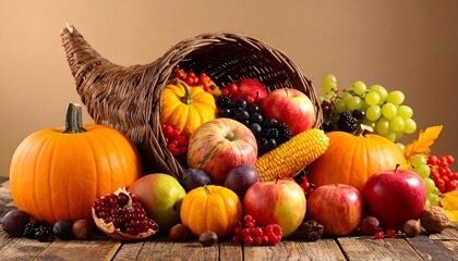 Abundance of Autumn Harvest - A Cornucopia of Fruits and Vegetables.