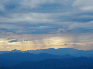 Kanchanaburi, Thailand,  December 5, 2025 :
Mountain ridge with beautiful blue sky of Nern
Chang Suek Viewpoint.