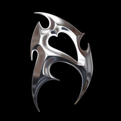 Chrome tribal 3D letter A with sharp curved forms