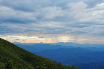 Fototapeta premium Kanchanaburi, Thailand, December 5, 2025 : Mountain ridge with beautiful blue sky of Nern Chang Suek Viewpoint.