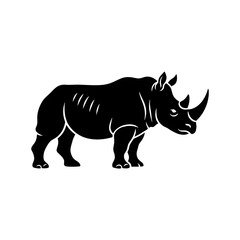 Fototapeta premium Huge endangered wild rhinoceros vector illustration featuring a big mammal silhouette with a large horn isolated on both white and black backgrounds for safari wildlife and zoo nature designs