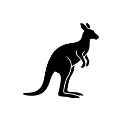Kangaroo vector illustration featuring a wild mammal with a baby in its pouch and a black silhouette of the animal jumping in nature isolated on a white background