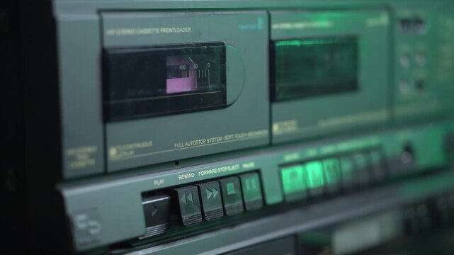 Starting Playback of Audio Cassette, Inserting Tape and Pressing Play Button, Close Up