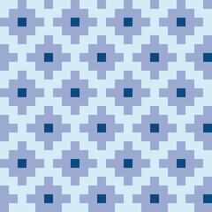 Stepped diamond pattern created from periwinkle and navy blue squares on a pale blue background