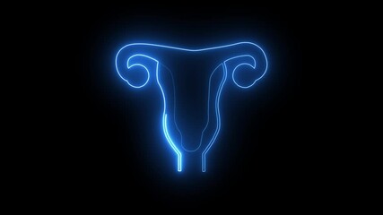 Neon uterus icon representing female reproductive health, gynecology and women healthcare concept. Glowing neon style uterus symbol suitable for medical design, health awareness, fertility, pregnancy