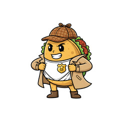 Taco detective revealing a secret hero badge under coat