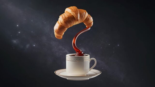 An isolated vector illustration of a hot cup of black espresso and a breakfast latte with milk, featuring rising steam and a rich brown aroma from a steaming coffee mug on a white saucer 4k hd video d