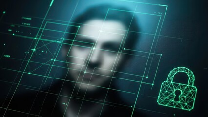 Facial Recognition Technology Concept with Lock. Ai generation