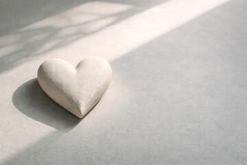 Fototapeta premium Minimalist heart object on a light background with strong shadows from natural light