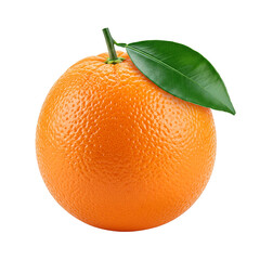 Zesty Orange: A vibrant close-up captures a perfectly ripe orange, its bright rind inviting, crowned with a verdant leaf, embodying freshness and the essence of citrus fruit.