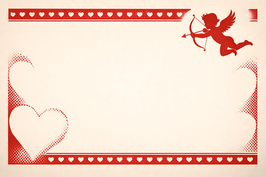 A romantic vintage border with a cupid silhouette and heart pattern for valentine's day
