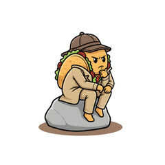 Thoughtful taco detective sitting on a rock thinking