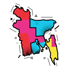 Bangladesh Map Vector Illustration with Colorful Administrative Divisions and Abstract Geometric Pop Art Design Elements for Infographic and Regional Presentation Projects
