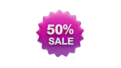 3D 50% Sale Sticker - Pink and Purple Gradient on transparent background