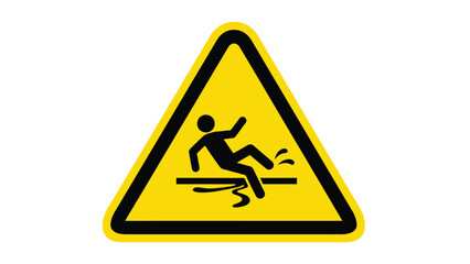 Yellow caution wet floor warning triangle with slipping person symbol