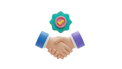 3D Illustration of Handshake with Approval Stamp on transparent background
