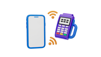 3D Mobile Payment Transaction with Phone and POS Terminal on transparent background