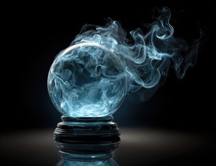 Mystic crystal ball with glowing smoke on a dark background
