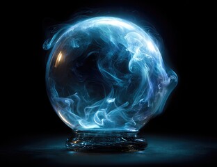 Mysterious glowing orb with ethereal blue energy on a dark background