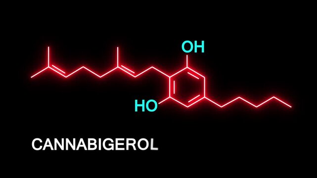 Cannabigerol chemical formula. Infographics animation.  4k video 