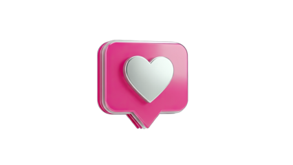 3D Social Media Like Notification Icon with Heart Symbol on transparent background