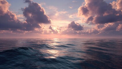 Ocean sunset scenic view of rippling water under a cloudy sky