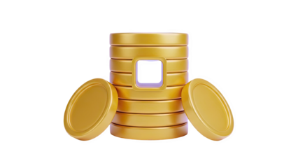 3D Stack of Gold Coins with Empty Square Frame on transparent background