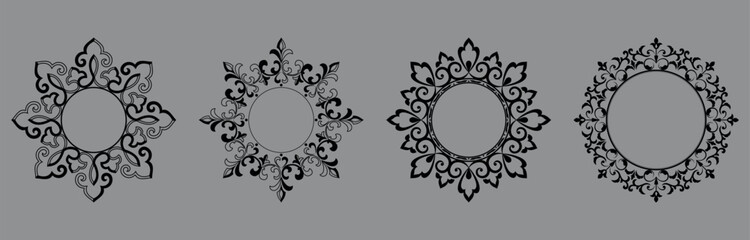 Set of decorative frames Elegant vector element for design in Eastern style, place for text. Floral black and gray borders. Lace illustration for invitations and greeting cards