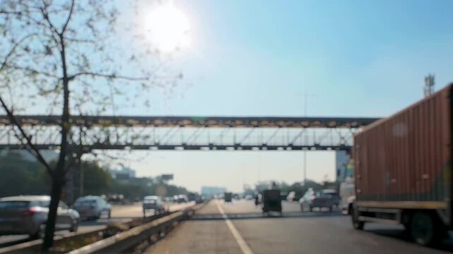 timelapse traffic in Indian city, Gurugram city highway, view of traffic in India