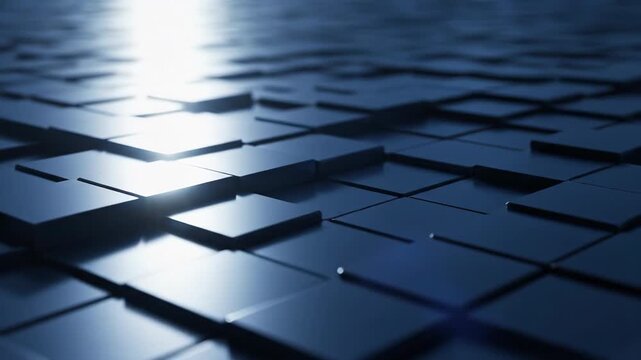 Abstract Geometric Blue Cubes: A captivating display of interconnected blue cubes, illuminated by a radiant light source, evokes a sense of futuristic design.