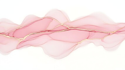 Soft pink abstract art with gold accents on white background