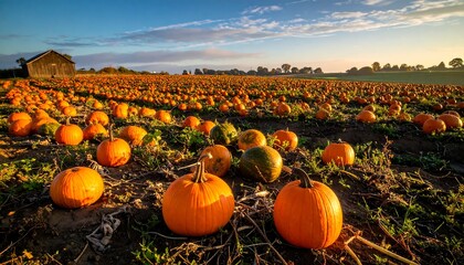 Pumpkin Patch at Sunset - A Harvest of Autumn Colors.