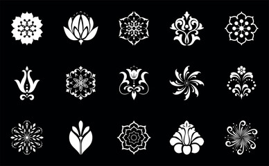 Flower icons set. Isolated elements for design. Vector graphics. Flower collection
